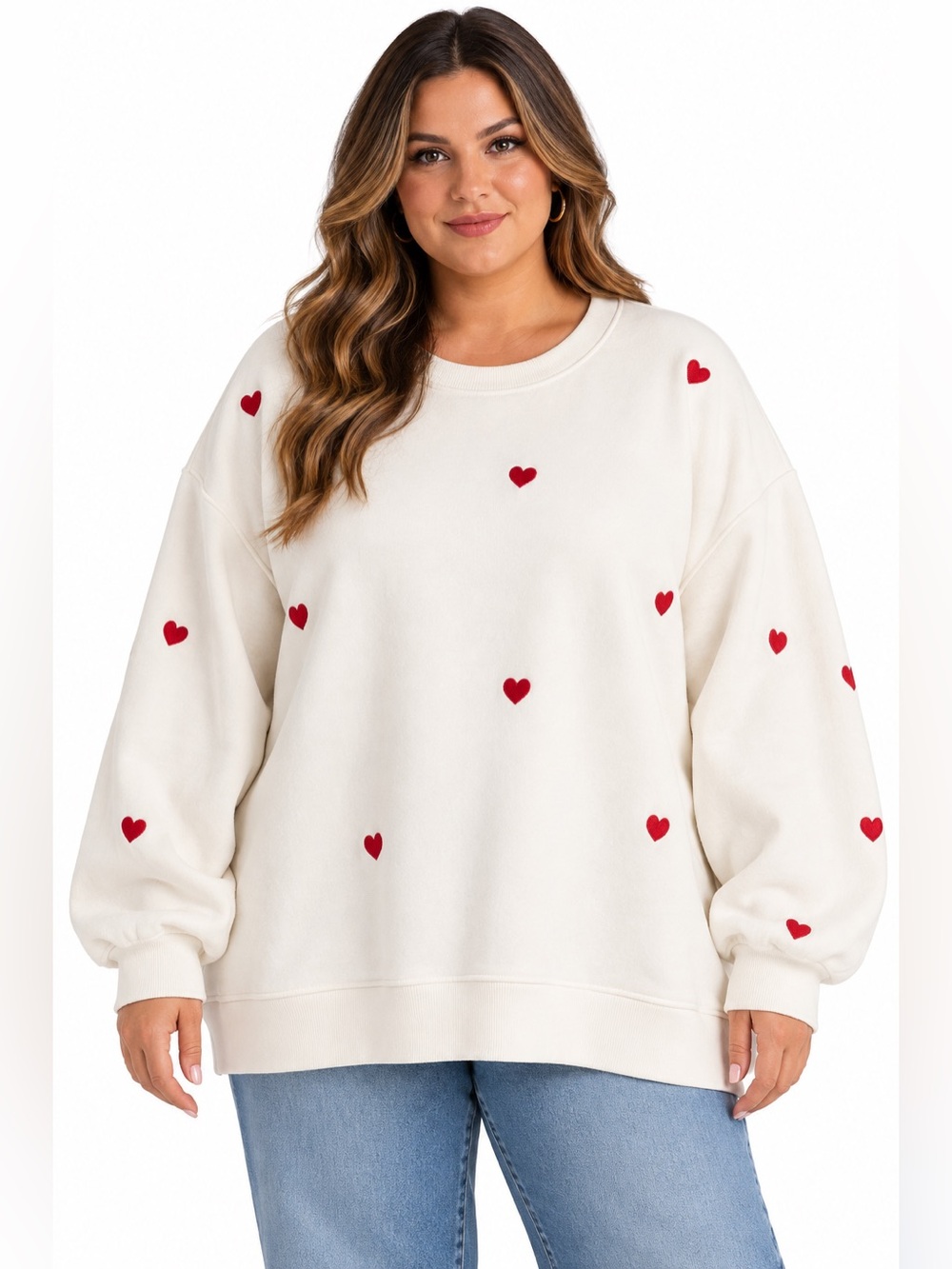 English Factory Cream Sweatshirt with Red Heart embroidered Print
